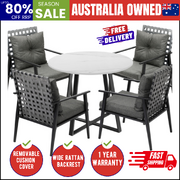 Outdoor Dining Set 4 Seater Marble Table Patio Furniture Rattan Armchair