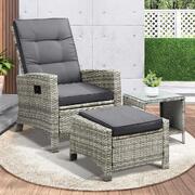 Recliner Chair Outdoor Sun Lounge Setting Wicker Sofa Patio Furniture 3PC