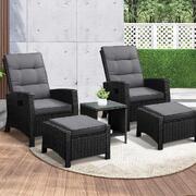  Outdoor  Recliner Chair & Table Set Wicker lounge Patio Furniture Setting