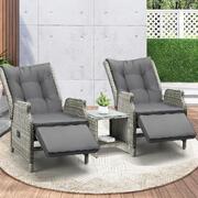 Outdoor Recliners Sun Lounger & Table Outdoor Patio Furniture Set of 3