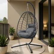 Outdoor Rattan Hanging Chair Porch Swing Chair Egg Seat Black
