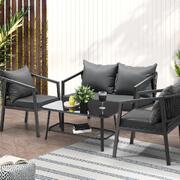  4PCS Garden Outdoor Furniture Setting Lounge Patio Sofa Table Chairs Set