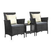 Outdoor Furniture 3-Piece Wicker Bistro Set Patio Table and Chairs Garden