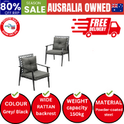 Outdoor Rattan Chairs Furniture Garden Patio Lounge Armchair Black 2PCS