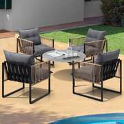 5PCS Outdoor Patio Set with 70cm Grey Coffee Table & Rattan Chairs Garden