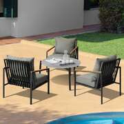 4PCS Outdoor Lounge Set with Grey Chairs & 70cm Coffee Table for Patio Use