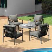 5PCS Outdoor Lounge Set Grey Rattan Chairs with 70cm Coffee Table Patio