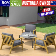 4PCS Outdoor Lounge Set Grey Chairs with Coffee Side Table for Patio/Garden