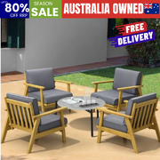 4 Seater Outdoor Lounge Set with Grey Chairs & 70cm Coffee Table for Patio