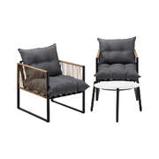 3PCS Outdoor Patio Set 50cm Coffee Table Rattan Chairs