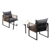 3PCS Outdoor Patio Set White 70cm Coffee Table Rattan Chairs