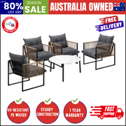 5PCS Outdoor Patio Set with White Rattan Chairs & 70cm Coffee Table Garden