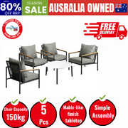 5PCS Outdoor Lounge Set White 70cm Coffee Table with 4 Chairs