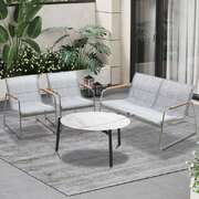 Outdoor Lounge Set 4 Seater Patio Chairs 70cm White Table