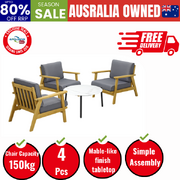 4PCS Outdoor Lounge Set White Coffee Side Table with Chairs