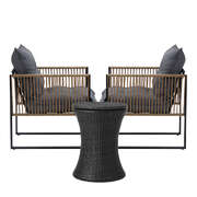 Outdoor Patio Set Ice Bucket Black Table Rattan Bistro Set 3pcs