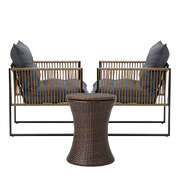 Outdoor Patio Set Ice Bucket Brown Table Rattan Bistro Set 3pcs