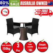 Outdoor Patio Set Ice Bucket Table Brown Bistro Setting 3pcs