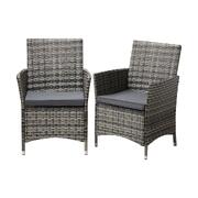 2X Outdoor Dining Chairs Rattan Outdoor Patio Chairs Furniture Grey