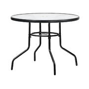 90cm Outdoor Dining Glass Table Round Patio Furniture Bistro Set Black