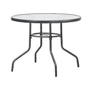 90cm Outdoor Dining Glass Table Round Patio Furniture Bistro Set Grey