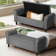 Elegant Grey Linen Fabric Storage Ottoman - The Perfect Blend of Style