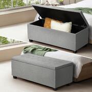 Elegant Storage Ottoman: Versatile Faux Linen Chest for Blankets, Toys