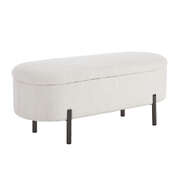 Storage Ottoman Bench Oval Blanket Box Sherpa White