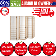 6 Panel Room Divider Timber Farbic Natural