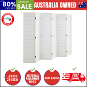6 Panel Room Divider Timber Farbic White