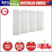 8 Panel Room Divider Timber Farbic White