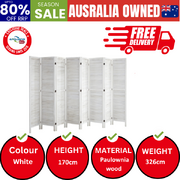 8 Panel Room Divider Timber Wooden Fold White