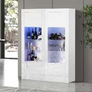 LED Display Cabinet Sideboard Set of 2 White | EXTG