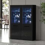 LED Display Cabinet Tall Sideboard High Gloss Black | EXTG