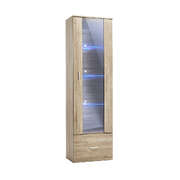 Display Cabinet Buffet Sideboard LED Light High Gloss Door Natural