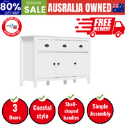 Sideboard Buffet Storage Cabinet 3 Doors Cupboard Pantry Kitchen White