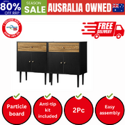2x Sideboard Buffet Storage Cabinet Cupboard Black and Wood
