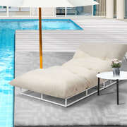 Outdoor Sun Lounger Set with Table Patio Furniture in Beige for Garden