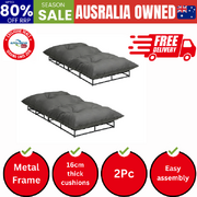 Outdoor Sun Bed Metal Frame Grey Cushion X2