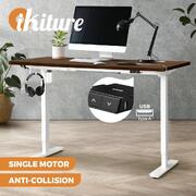  Electric Standing Desk Single Motor Height Adjustable Sit Stand Table White and Walnut 150cm