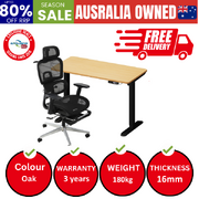 Office Desk and Chair Set Mesh Ergonomic Chair Sit-stand Desk Black&Oak