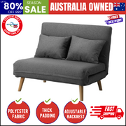 Sofa Bed Lounge Chair Linen Fabric Recliner Wood Leg Double Seat Grey