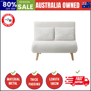 Sofa Bed Lounge Chair Sherpa Fabric Recliner Wood Leg Double Seat White
