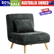 Sofa Bed Chair Chenille Recliner Wooden Leg Single Seat Charcoal
