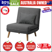 Sofa Bed Lounge Chair Linen Fabric Recliner Wood Leg Single Seat Grey