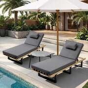 2PCS Patio Sun Lounge with Table Set Grey