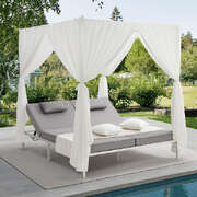 3PCS Outdoor Sun Lounger Wicker Lounge Table Chairs Beige