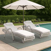 2PCS Outdoor Sun Lounge Wicker Bed Patio Furniture Beige