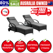 2x Wheeled Sun Lounger Day Bed & Table Outdoor Setting Patio