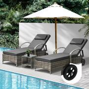 2x Wheeled Sun Lounger Day Bed W/ Table Outdoor Setting Patio
